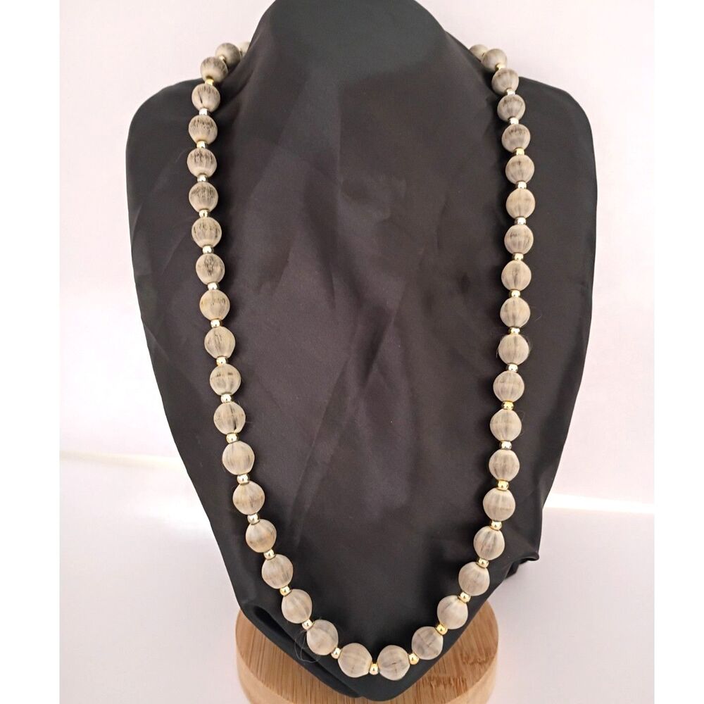 Vintage Matinee Necklace of Gray Satin Silk Thread Wrapped beads Lightweight
